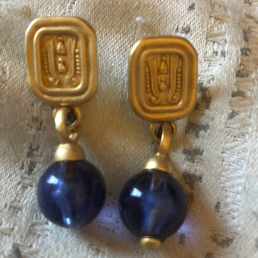 Gold and blue drop earrings